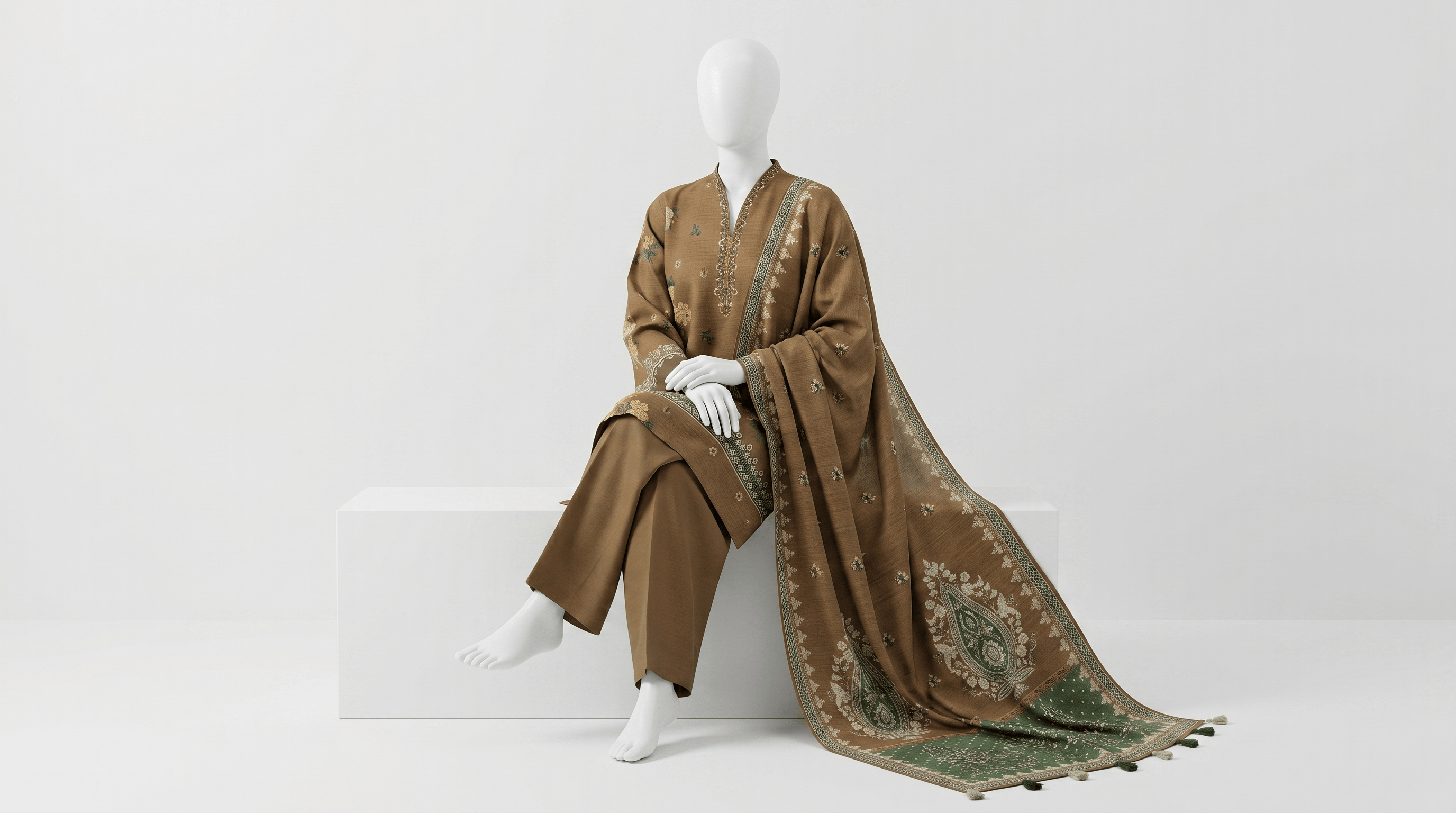 🌸 SAPPHIRE PRINTED LAWN 3PC SUIT – ELEGANT BROWN FLORAL DESIGN FOR A GRACEFUL & STYLISH LOOK 🌸