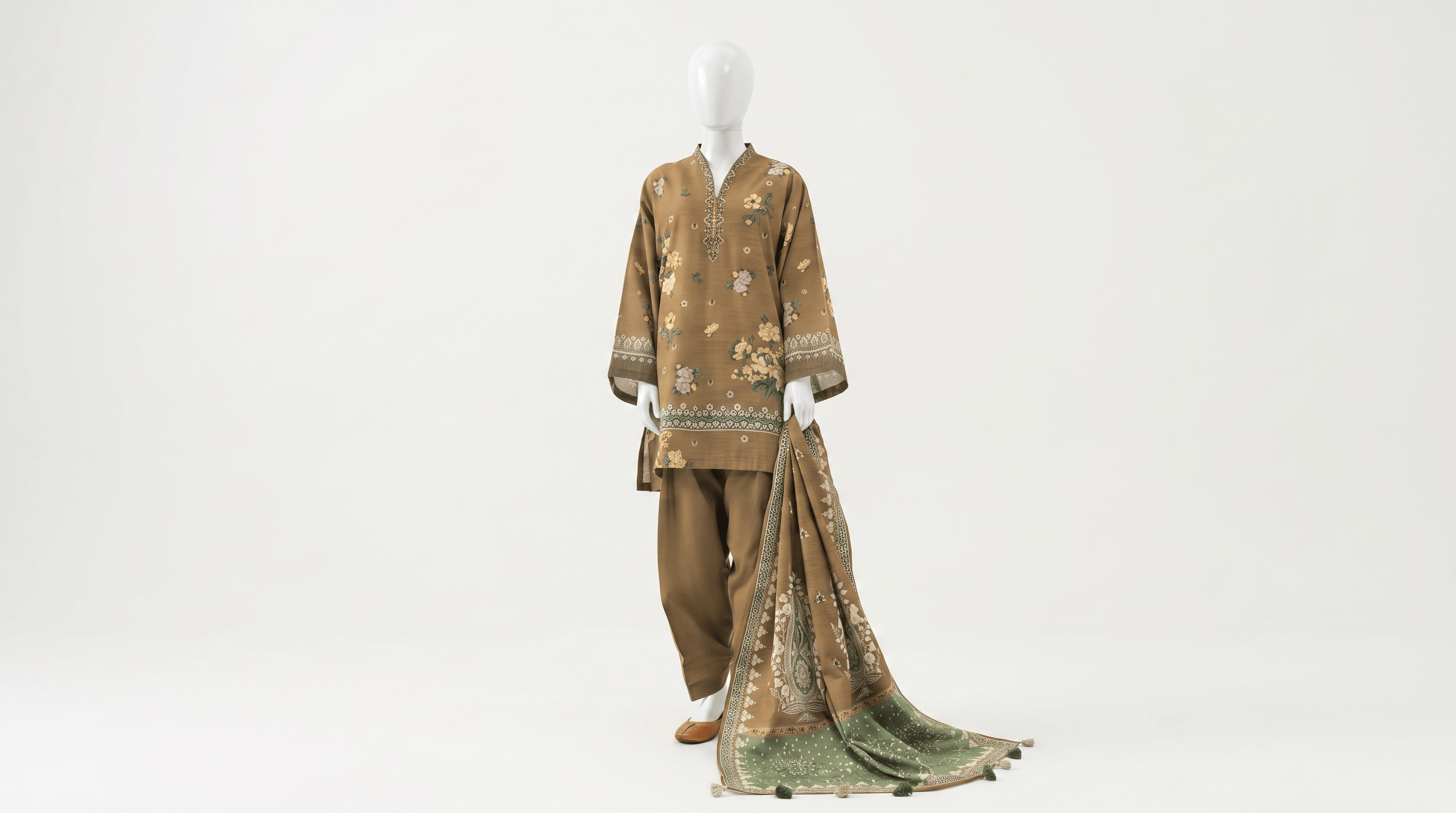 🌸 SAPPHIRE PRINTED LAWN 3PC SUIT – ELEGANT BROWN FLORAL DESIGN FOR A GRACEFUL & STYLISH LOOK 🌸