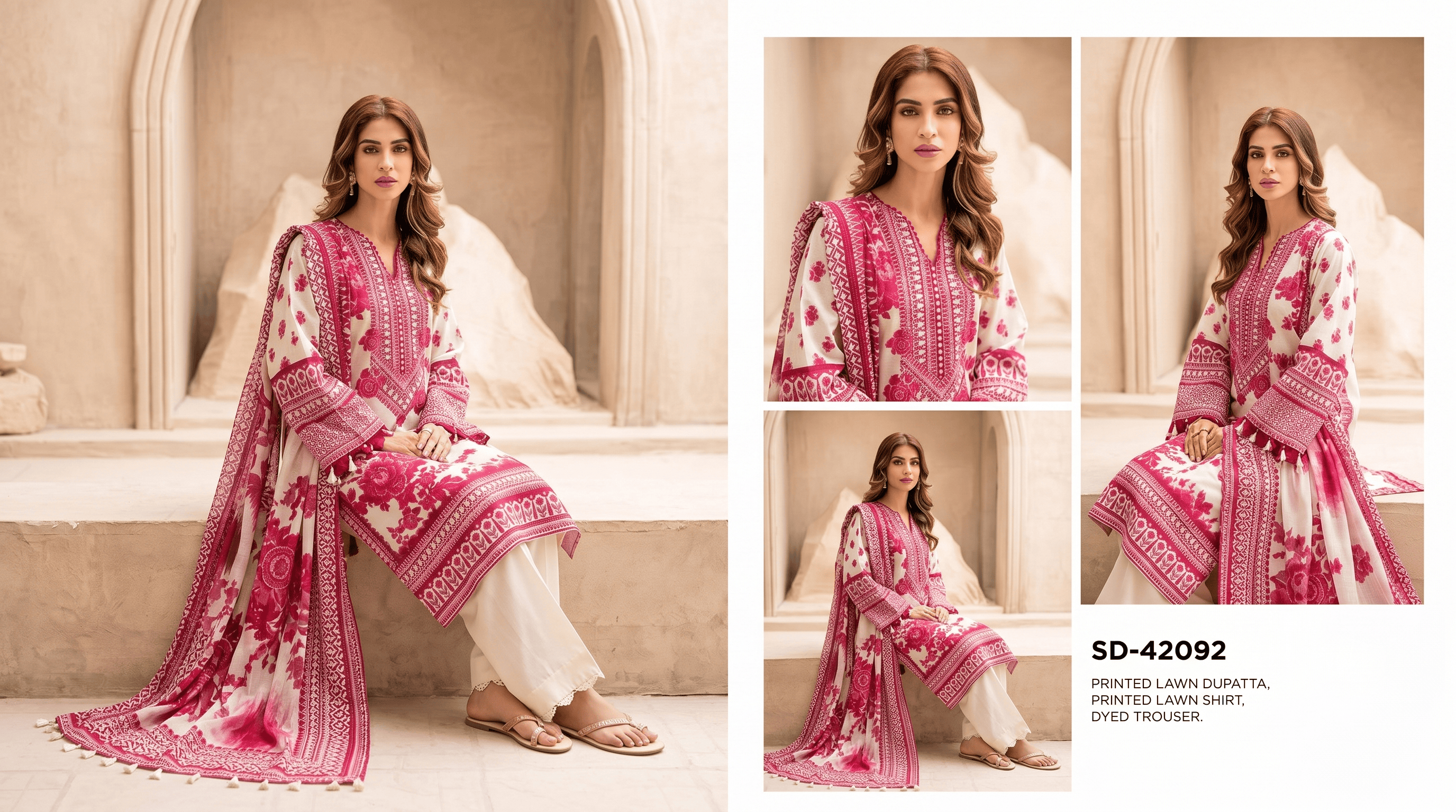 ✨ GUL AHMED – ELEGANT PINK FLORAL PRINTED LAWN 3-PIECE SUIT ✨