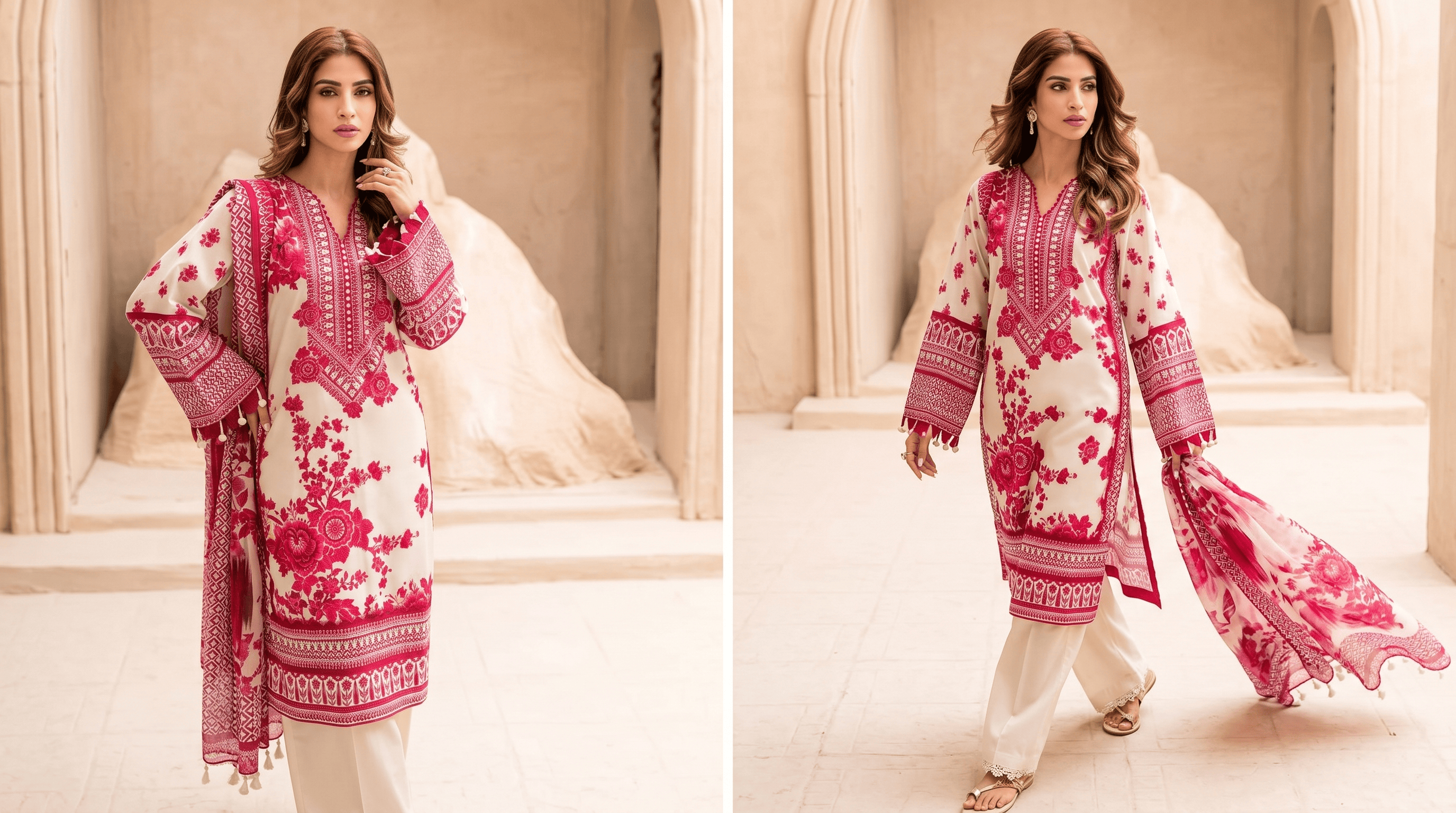 ✨ GUL AHMED – ELEGANT PINK FLORAL PRINTED LAWN 3-PIECE SUIT ✨